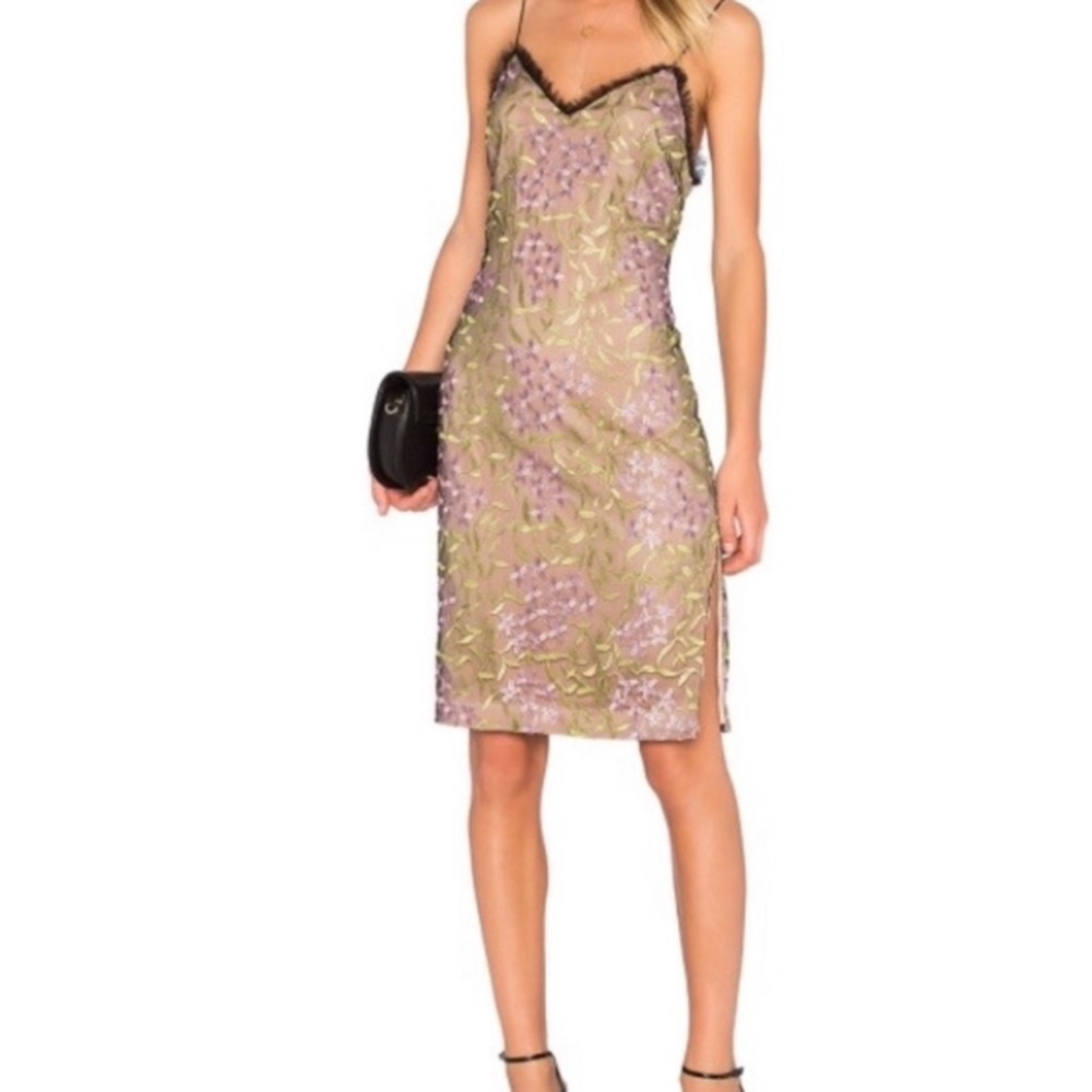 Lilac Embroidered Lace Midi Dress